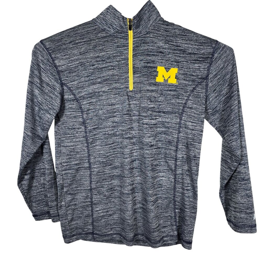 Michigan Wolverines Pullover 1/4‎ Zip Jacket Medium Blue Heathered Logo
